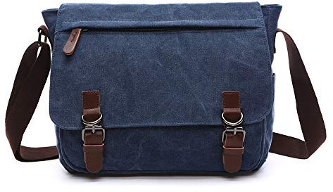 Rufun Bolso Bandolera de Hombro Lienzo Laptop Maletín Bolsa para la Escuela (azul, L)