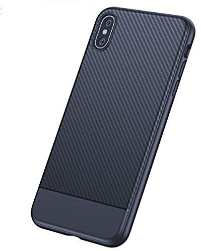 ZSCHAO Für iPhone XS Max Hülle Kohlefaser Silikon Slim Dünn Stoßfest Stossfest TPU handyhülle Kompatibel mit iPhone XS Max Hülle Carbon hybrid Matt Full Case Cover Armor Schutzhülle Blau