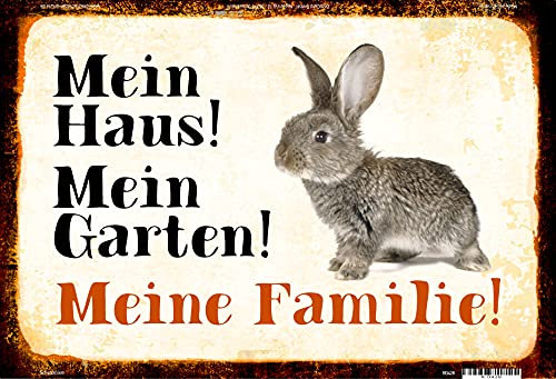 Schatzmix Blechschild Kaninchen Mein Haus! Mein Garten! Metallschild Wanddeko 20x30 tin Sign
