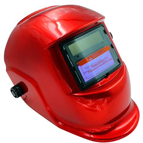 Maso Schweißhelm mit automatischer Verdunkelung und solarbetriebener Schweißhelm mit 5 Ersatzgläsern + Sichtfenster Größe: 42 × 92 mm + waschbares und verstellbares Kopfband + solarbetriebenes Rot