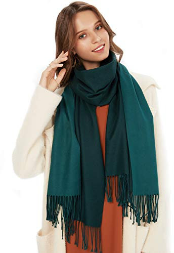 MaaMgic Schal Damen Zweifarbig Stola mit Baumwolle Herbst Winter Mehrfarbige Deckenschal MEHRWEG Grün Dunkelgrün