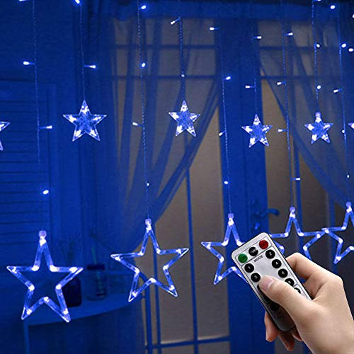 shsyue Window Star Curtain Lights, Christmas Lights Indoor,12 Stars 138 LED Curtain String Lights for Christmas Decorations Bedroom Wall Wedding Party,8 Modes -Blue