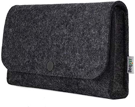 stilbag Tasche für Elektronik Zubehör aus Wollfilz anthrazit, Knopf anthrazit
