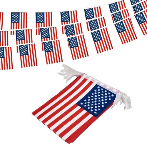 Amerika Flaggen-Wimpelkette, USA Flagge, Banner für Unabhängigkeitstag, Sport, Bars, Party-Dekorationen, Wimpelkette, 10 m, 30 Flaggen