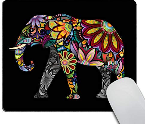 Wasach Office Desk Accessories - Colorful Elephant Mousepad, Mandala Floral Elephant Mouse Pad, Office Decor for Men & Women, Desk Decor