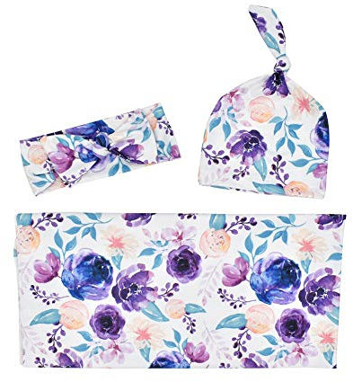 Pucksack Baby Wickeldecke mit Mütze,Baumwolle Swaddle Decke Pucktücher Pucktuch Neugeborenenwickel Baby Hut Stirnband Foto Kostüm Outfits Fotografie Requisiten Zubehör für Baby 0-3 Monate Stil 1