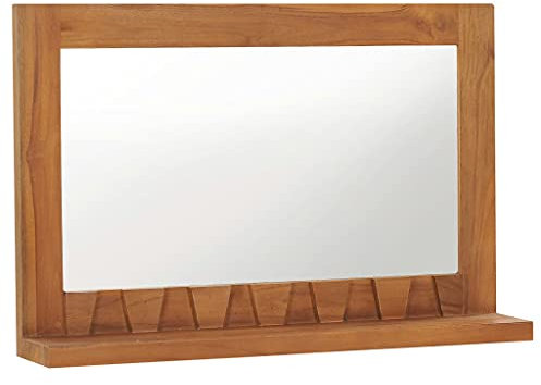 vidaXL Teak Massiv Wandspiegel mit Regal Ablage Kolonialstil Rustikal Badspiegel Badezimmer Spiegel Badmöbel Badezimmerspiegel 60×12×40cm