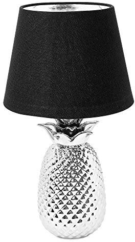 Navaris Tischlampe im Ananas Design - 40cm hoch - Deko Keramik Lampe für Nachttisch oder Beistelltisch - Dekolampe mit E27 Gewinde in Silber-Schwarz
