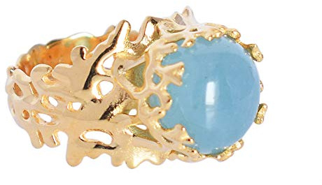 Ravishing Impressions Jewellery Damen-Ring mit natürlichem Aquamarin, 925er-Sterlingsilber, vergoldet, filigraner Designerring für Damen, Größe 52, Stein:, Aquamarin