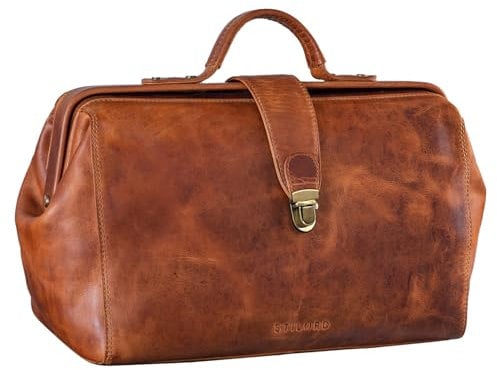 STILORD 'Percy' Arzttasche Leder Vintage Arztkoffer Doktortasche Business Handtasche Hausbesuch Echtleder, Farbe:kara - cognac