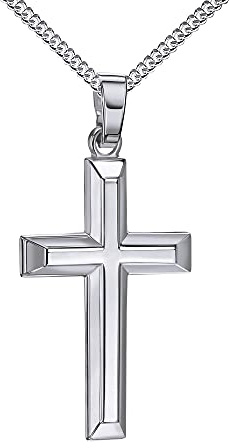 JEVELION Kreuz-Anhänger 925 Sterlingsilber für Damen und Herren Hochglanz poliert mit 3D-Effekt als Ketten-Anhänger + Schmuck-Etui