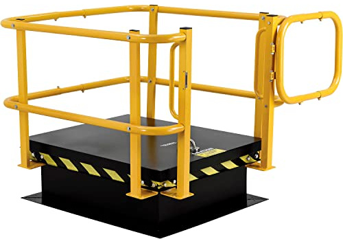 Global Industrial Telescopic Safety Railing with Magnetic Swing Gate Door For 24 x 36 & 30 x 36 Roof Hatches, Galvanized Steel with Yellow Powder Coat Finish