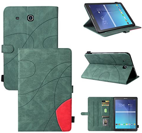 XFDSFDL® Protective Cover for Samsung Galaxy Tab E SM-T560 (9.6 Inch) PU Leather Flip Case Stripe Pattern with Built Stand Holster Wallet Device Shell Green