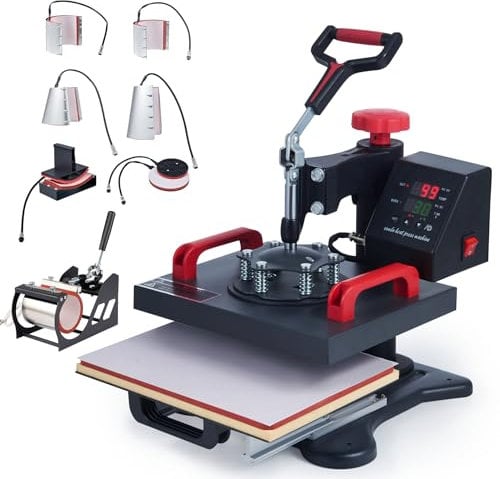 CREWORKS 8 IN1 Pressa a Caldo 30 X 25CM Pressa di Calore Macchina per Sublimazione Digitale Oscillante 360 Gradi con Controllo Digitale Termopressa per Magliette, Cappelli, Borse, Piatto, Tazza