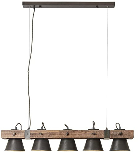 BRILLIANT Lampe, Decca Pendelleuchte 5flg schwarz stahl, 5x A60, E27, 10W, Holz aus nachhaltiger Waldwirtschaft (FSC)