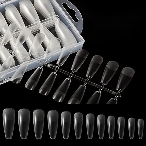 AUERVO 240PCS Clear Nail Tips - Long Coffin Fake Nail Extensions, Frosted Matte Finish, 10 Sizes for DIY Nail Art, Home & Salon Use (With Storage Box)