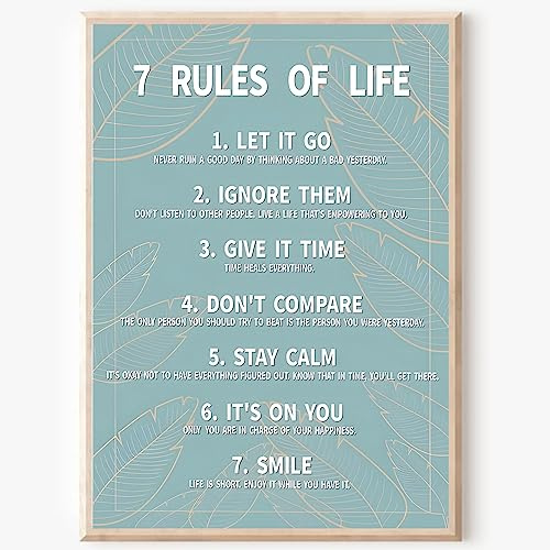 7 Rules for Life Zitate Inspirierendes Poster Blau inspirierende Zitate Bilder für Wand 7 Rules of Life Wandkunst Leinwand positive Zitate Drucke Moderne inspirierende Zitate Druck 40,6 x 61 cm ohne