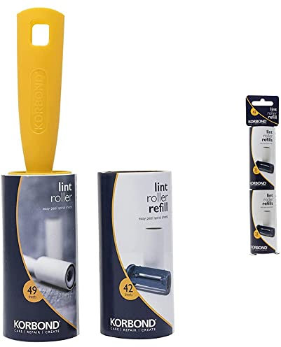 Korbond Lint Roller & Refill Set – One Lint Roller and One Large Replacement Head – 91 Sheets in Total & 6m Lint Roller Twin Refill Pack Clothes. Removes Dust, Pet Hair and Fluff-42 Sticky