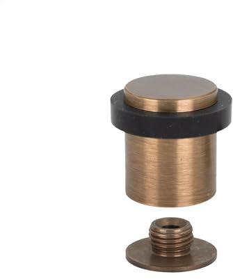 EVI Herrajes | Antique Brass Door Stop | Ø24x30mm | Floor Mounted | Silicone Protection | Includes Screw + Fastening Plug | Model I-191CU
