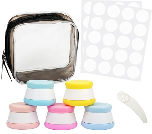 Belle Vous 5 Pack of Silicone Travel Cosmetic Containers & Storage Bag - 20ml BPA-Free Leakproof Sample Pots/Bottles with Lids - TSA Approved Jars for Makeup, Toiletries, Lotion & Face/Body/Hand Cream