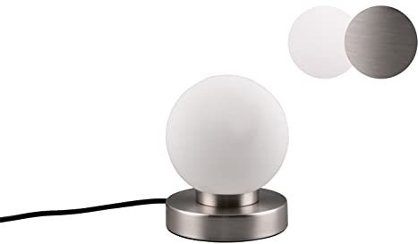 lightling Tischleuchte Pekka mit Fuß aus nickel matt Metall, Glasschirm weiß, Touchfunktion, exkl. 1 x E14 max. 40W, ø 12 cm, Höhe 15 cm