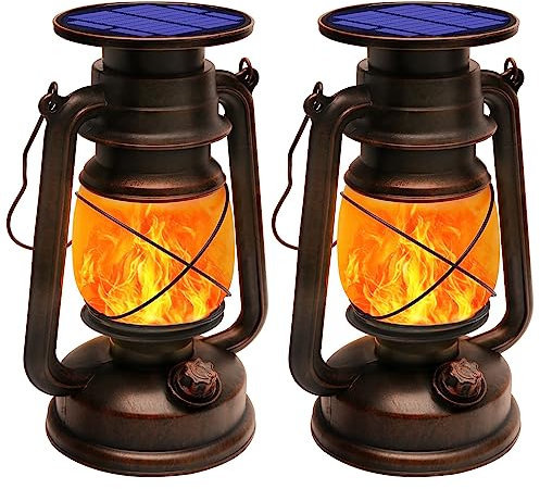 Shinmax Solarlaterne für außen 2 Stück Retro Solar Laternen für Draußen Hängend Flammeneffekt Solarleuchte Wasserdicht Vintage LED Laterne Solarlampen Outdoor für Veranda,Terrasse,Hof,Garten,Camping