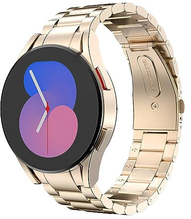 MoKo Metal Strap Compatible with Samsung Galaxy Watch 7 FE 6 5 4 Strap 40mm 44mm/Watch 6 Classic 43mm 47mm/5 Pro 45mm/4 Classic 42mm 46mm, No Gap Stainless Steel Replacement Watch Band, Rose Gold