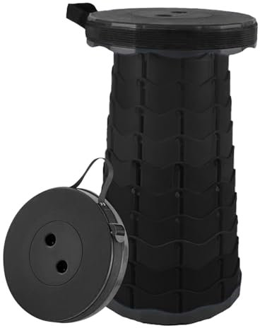 Veool Sgabello pieghevole portatile, regolabile in altezza, pieghevole, sgabello allungabile, rotondo, per campeggio, pesca, barbecue, interni