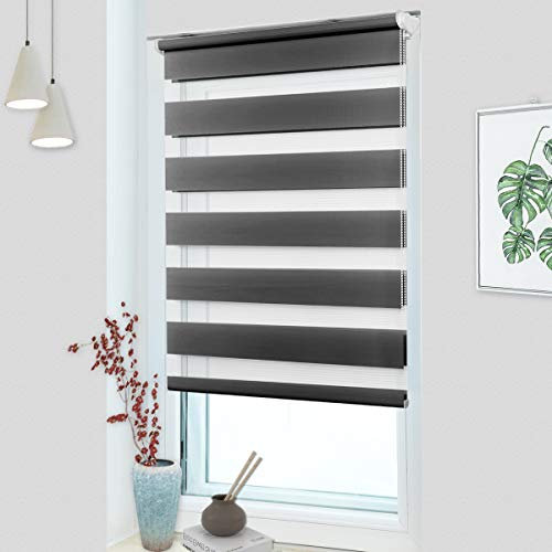 MupFup Doppelrollo Klemmfix ohne Bohren,Duo Rollo Klemmrollo Anthrazit 85 x 110cm(BxH), Lichtdurchlässig & Verdunkelnd Fensterrollo für Schlafzimmer, Badezimmer, Wohnzimmer Fenster und Tür