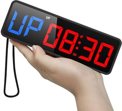 ANJANK Tragbarer Magnet Gym Timer &Uhr,CountDown/UP,Stoppuhr,Workout Intervall-Timer mit Leistungsstarke Batterie,Fernsteuerung,Lautstärke&Helligkeitsregelung,Fitness Timer für Home Gym Garage
