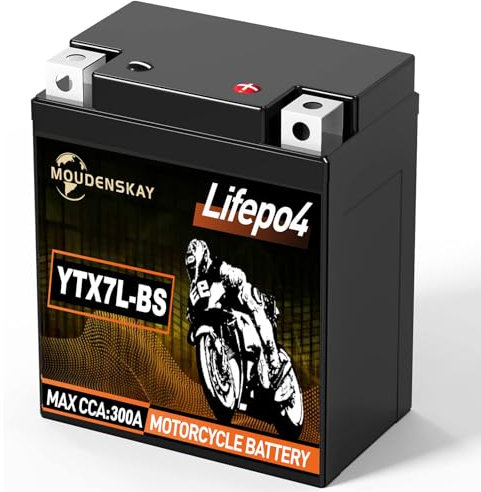MOUDENSKAY Batteria al litio per moto, 12 V, batteria al litio Powersports con BMS (YTX7L-BS 12.8V 3Ah 300A), batteria LiFePO4, adatta per moto, ATV, UTV, motoslitte e molto altro ancora