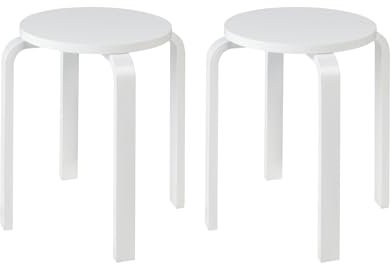 Home4You Blumenständer Pflanzenhocker | 2er Set | Birkenholz | Weiß | Ø 32 x H 46 cm