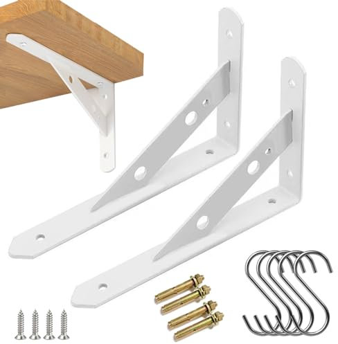 2 Stück Regalhalterungen Schwerlast-Träger 90 Grad Wand-Winkel Regalhalterung Metall Regalträger mit Schrauben Wand Regalträger Eisen Regalwinkel für Winkel Regal (20×12×2.5CM),Weiß