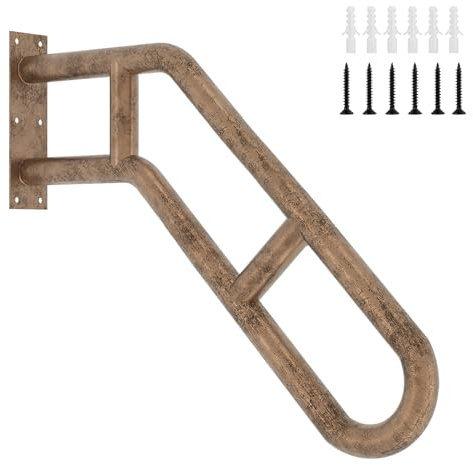 Ironlux Handläufe, verbesserte Handläufe für den Außenbereich, 1-3 Stufen, 68,6 cm gebogener U-förmiger Wandhalterung, antikes Metall-Treppengeländer mit 2 Anti-Rutsch-Querstangen für Garage, Veranda