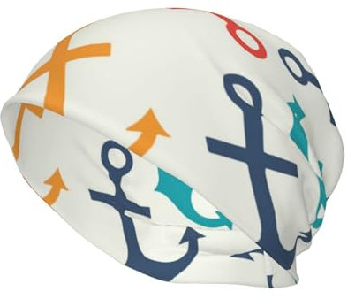 ELMAIN Beanie-Mütze für Herren und Damen, weich, warm, Strickmütze, Anker-Muster, Anker-Muster, One size