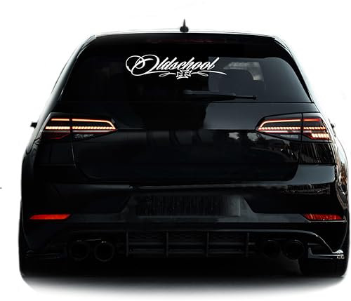 Auto Aufkleber Oldschool Oldtimer Sticker Frontscheibe Heckscheibe Tuning Iron Cross Totenkopf Würfel Folien Schriftzug Rock Punk (Glanz Weis)