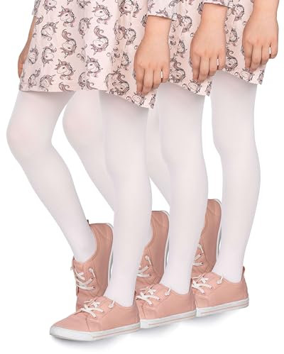 looksy Lot de 3 paires de collants opaques blancs pour filles 40 DEN en microfibre douce pour enfants danse décontractée école ballet, ensemble de 3 paires - Bianco 9-10 ans