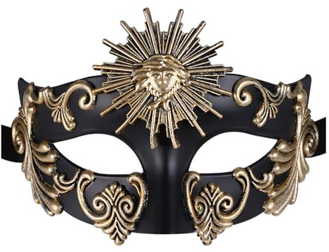 JewelryWe Venezianische Maskerade Maske Herren: Gold Schwarz Antike Griechische Römische Sonnengott Maskenball Maske Männer Augenmaske Gesichtsmaske für Karneval Halloween Cosplay Party Weihnachten