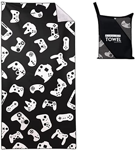 Violetpos Spiel-Controller Strandtuch 90x180 cm Schnell Trocknende Badetuch Sandfrei Handtuch Game Handles Strandhandtuch Strandtücher Groß Badehandtuch Schwarz-Weiß