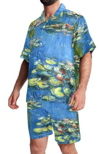 FNETJXF Set hawaiano da uomo, set di camicie da uomo, set da 2 pezzi, abiti da vacanza per uomo, cavallo colorato con pittura a olio, camicia da uomo e set corto, modello 1408, XXL
