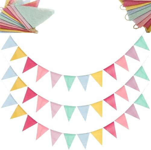 3Stück Wimpelkette Outdoor Wetterfest,Girlande Geburtstag Wimpel Stoff,Wimpelgirlande Kinderzimmer Deko Bunting Zubehör,Beidseitig Bunt Fahnen Gebetsfahnen,Party Banner für Garten Spielhaus Sommerfest
