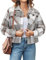Zeagoo Damen Hemdjacke Karierte Kurzjacke Langarm Shacket Mantel Flanell Jacke Kurz Hemdbluse Grau M