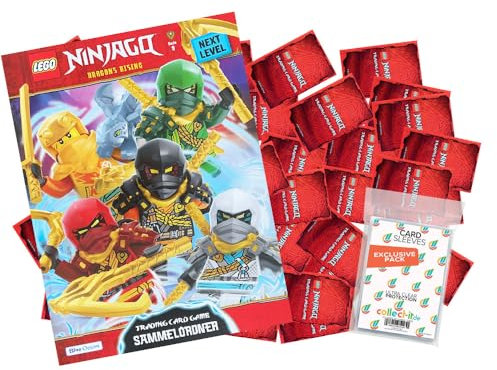 Bundle mit Lego Ninjago Serie 9 Next Level Trading Cards - 1 Leere Sammelmappe + 50 Verschiedene, zufällige Karten + Exklusive Collect-it Hüllen