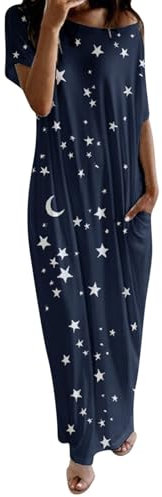 Nightdresses For Women Uk Sexy | Nightshirts For Women Long Nightgown Full Length Sleepwear Star Print Dressing Gowns Loose Maxi Sleep Dress Comfortable Loungewear Short Sleeve Sleep Shirt
