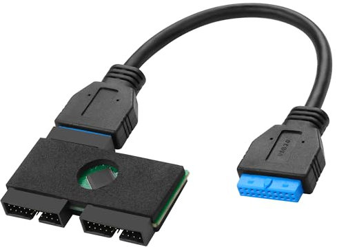 MEIRIYFA Motherboard USB3.0 19PIN Splitter 1 to 2 Extension Cable, USB 3.0 19/20PIN Header 1 Female to 2 Male HUB High Speed Splitter Cable with Chip for Personal Computer (20CM)
