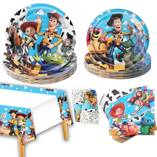 81 Pcs Party Plates Kids Birthday Party Supplies Set, Party Decorations Birthday Tableware Includes Dinner Plates Cups And Napkins Tablecloth Gift Decorations Kids Baby 20 Guests