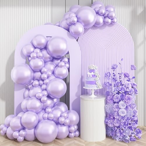 Double Stuffed Pearl Purple Balloons Different Size 60 Pcs 5/10/12/18 Inch Light Purple Balloons Garland Arch kit for Wedding Bridal Shower Anniversary Birthday Engagement Decor