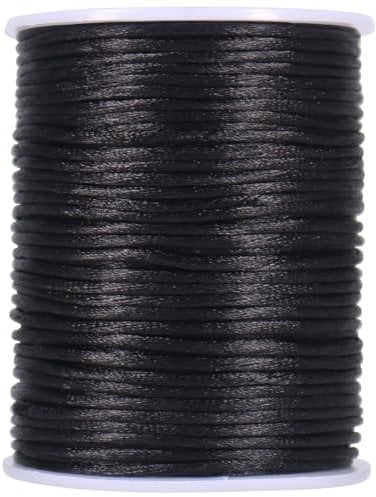 Tenn Well 2mm Bracelet String, 90m Black Satin Nylon String for Bracelet Necklaces Jewelry Making, Beading, Knotting, Binding, Wrapping and Crafts