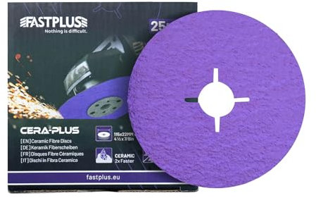 Fastplus 115mm Fibre Discs Ceramic Resin Fiber Sanding Discs 36 Grit High Performance Sanding and Grinding Discs for Angle Grinder, 25 Pack