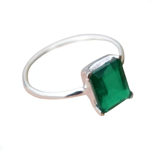 Natürlicher Smaragd-Edelstein-Ring, 925er-Sterlingsilber-Ring für Frauen, eleganter Ring, handgefertigter Solitär-Ring für Frauen und Mädchen, stapelbarer Smaragd-Ring mit grünem Stein